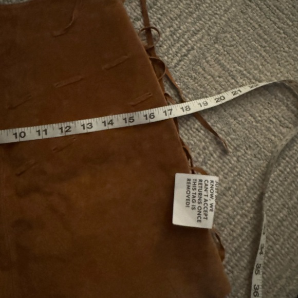 ASOS DESIGN real suede mini skirt with fringing detail in tan - Picture 11 of 12